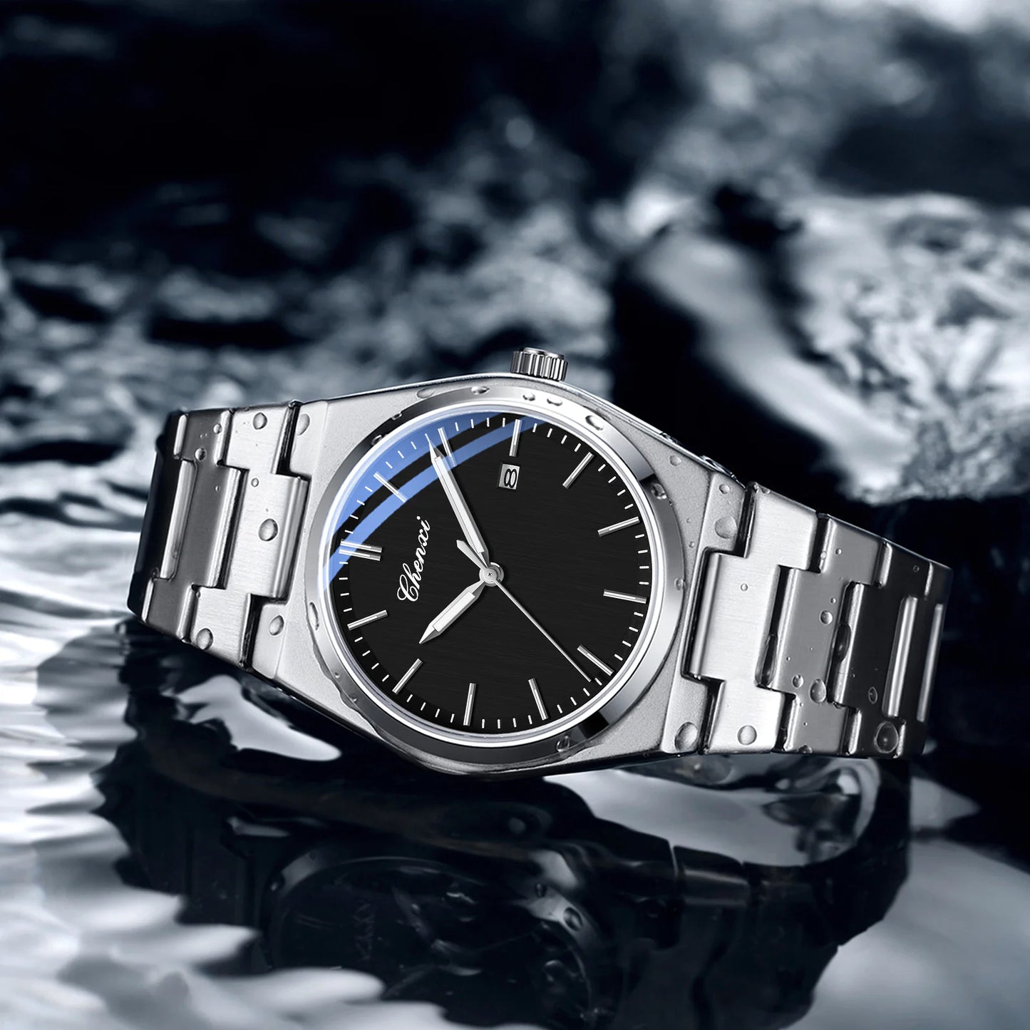 Men's Quartz Watch with Luminous Calendar & Waterproof Stainless Steel Band