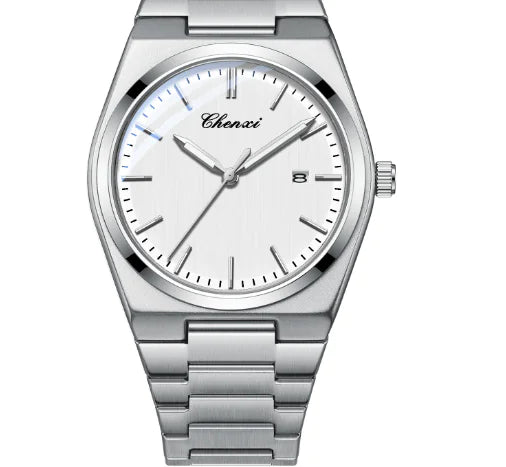 Men's Quartz Watch with Luminous Calendar & Waterproof Stainless Steel Band