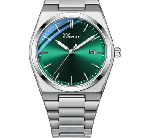 Men's Quartz Watch with Luminous Calendar & Waterproof Stainless Steel Band